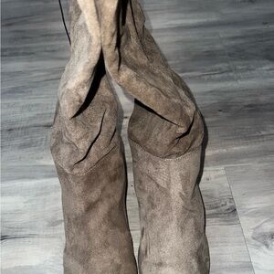 Brown Suede-Knee Boots